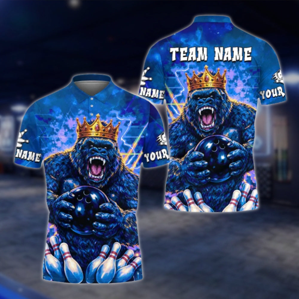 Custom King Gorilla Purple Bowling Polo Shirt For Mens, Custom Team Gorilla Bowling Shirts BE0187