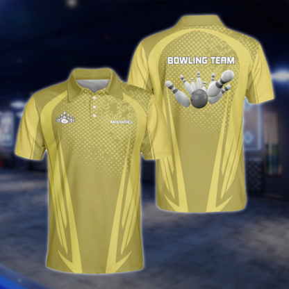Customized Team Blue And White Bowling Polo Shirts For Men, Custom Bowling Shirts BE0093