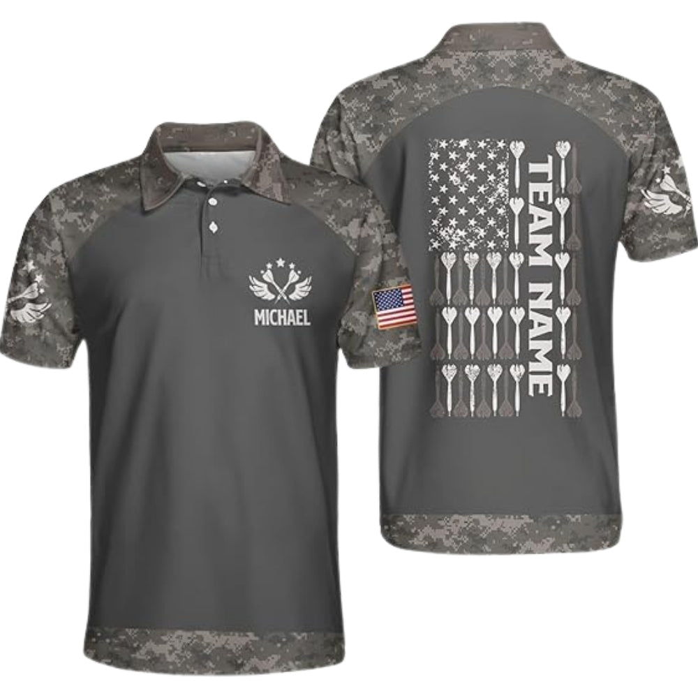 Camo USA Flag for Mens Personalized Darts Button Polo