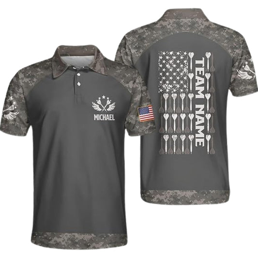Camo USA Flag for Mens Personalized Darts Button Polo