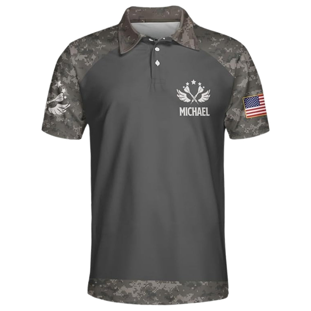 Camo USA Flag for Mens Personalized Darts Button Polo