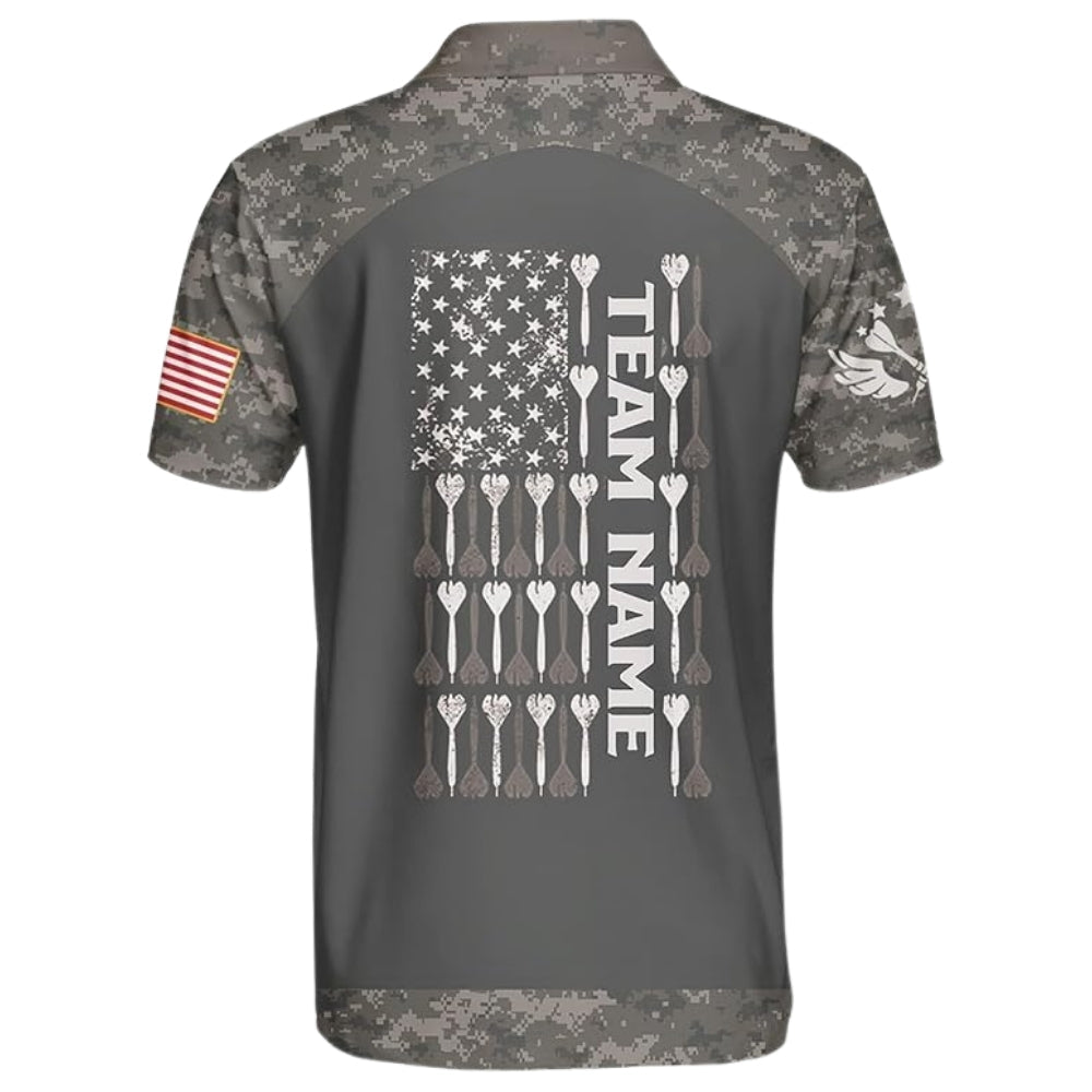 Camo USA Flag for Mens Personalized Darts Button Polo