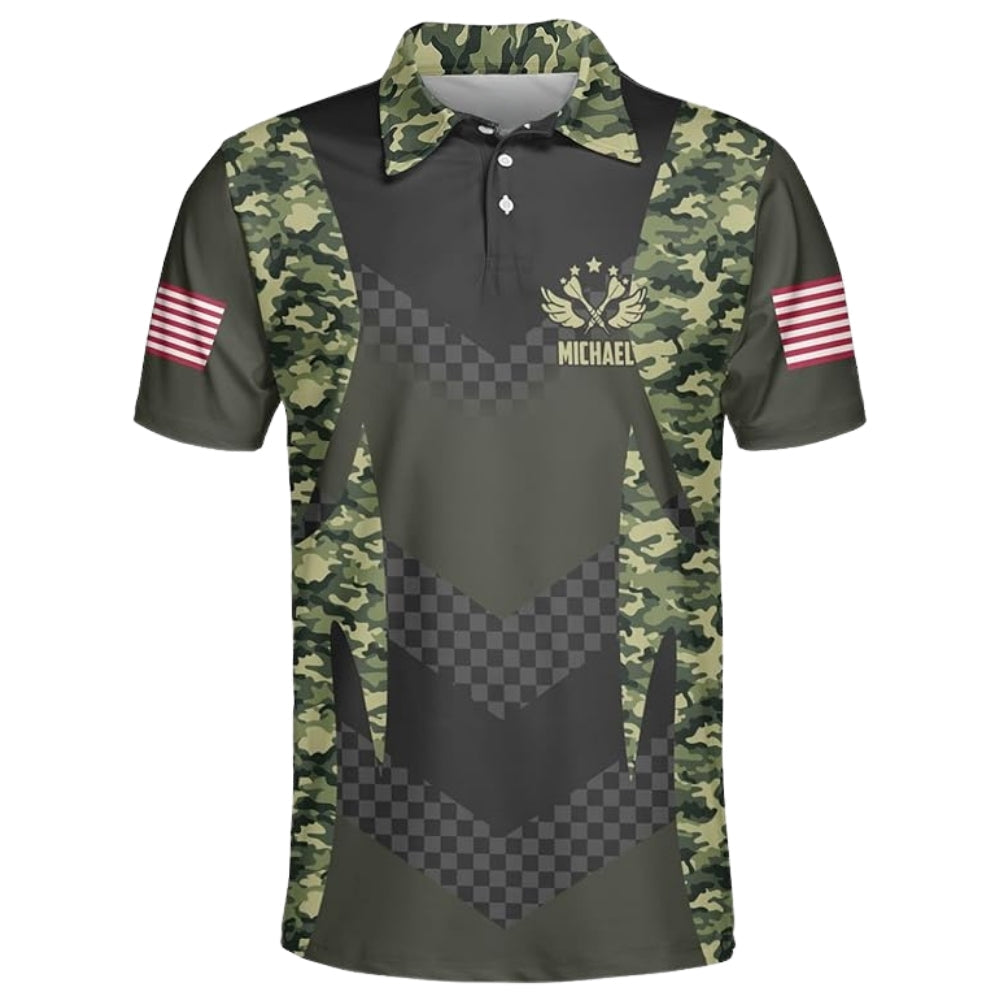Aim Shoot Swear Repeat Camouflage Men's Personalized Darts Button Polo