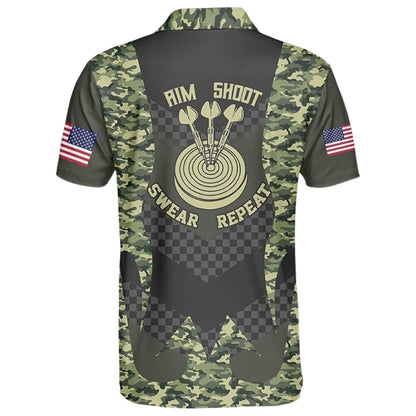 Aim Shoot Swear Repeat Camouflage Men's Personalized Darts Button Polo
