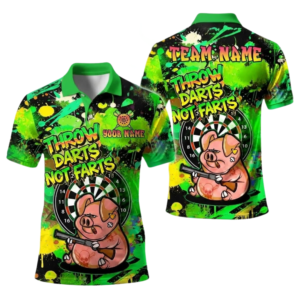 Throw Not Farts Pig Personalized Darts Button Polo