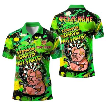 Throw Not Farts Pig Personalized Darts Button Polo