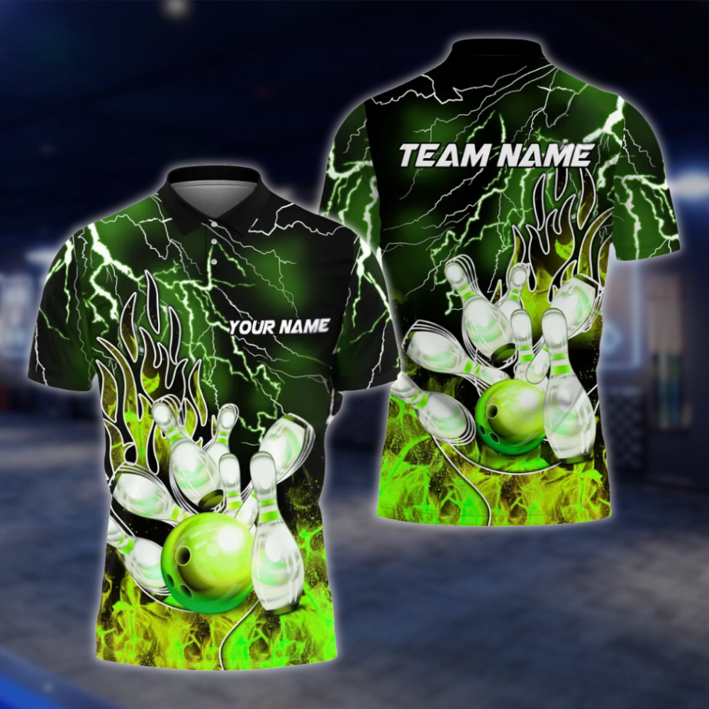 Personalized Flame Purple Bowling Polo Shirt For Men, Custom Flame Bowling Shirts Team BZ0759