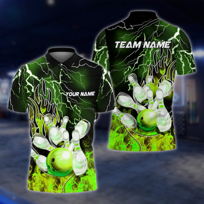 Personalized Flame Purple Bowling Polo Shirt For Men, Custom Flame Bowling Shirts Team BZ0759