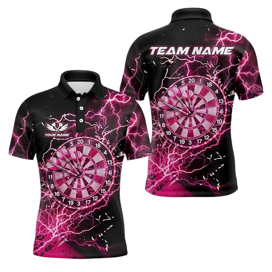Thunder Black Pink Personalized Darts Button Polo