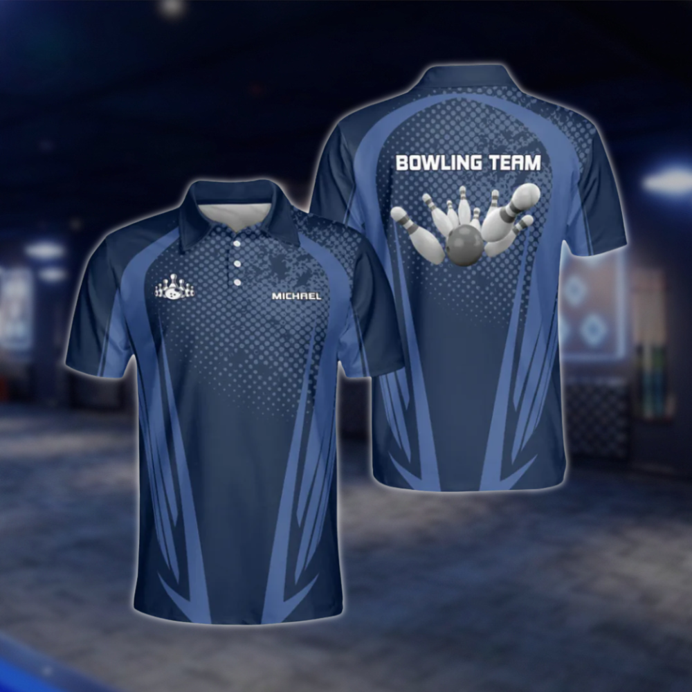 Customized Team Blue And White Bowling Polo Shirts For Men, Custom Bowling Shirts BE0093