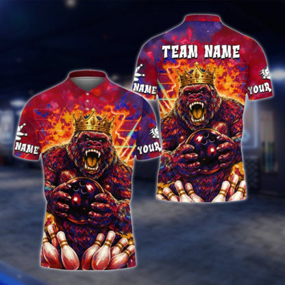 Custom King Gorilla Purple Bowling Polo Shirt For Mens, Custom Team Gorilla Bowling Shirts BE0187