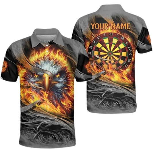 Grey Grunge Eagle Flame Mens Personalized Darts Button Polo
