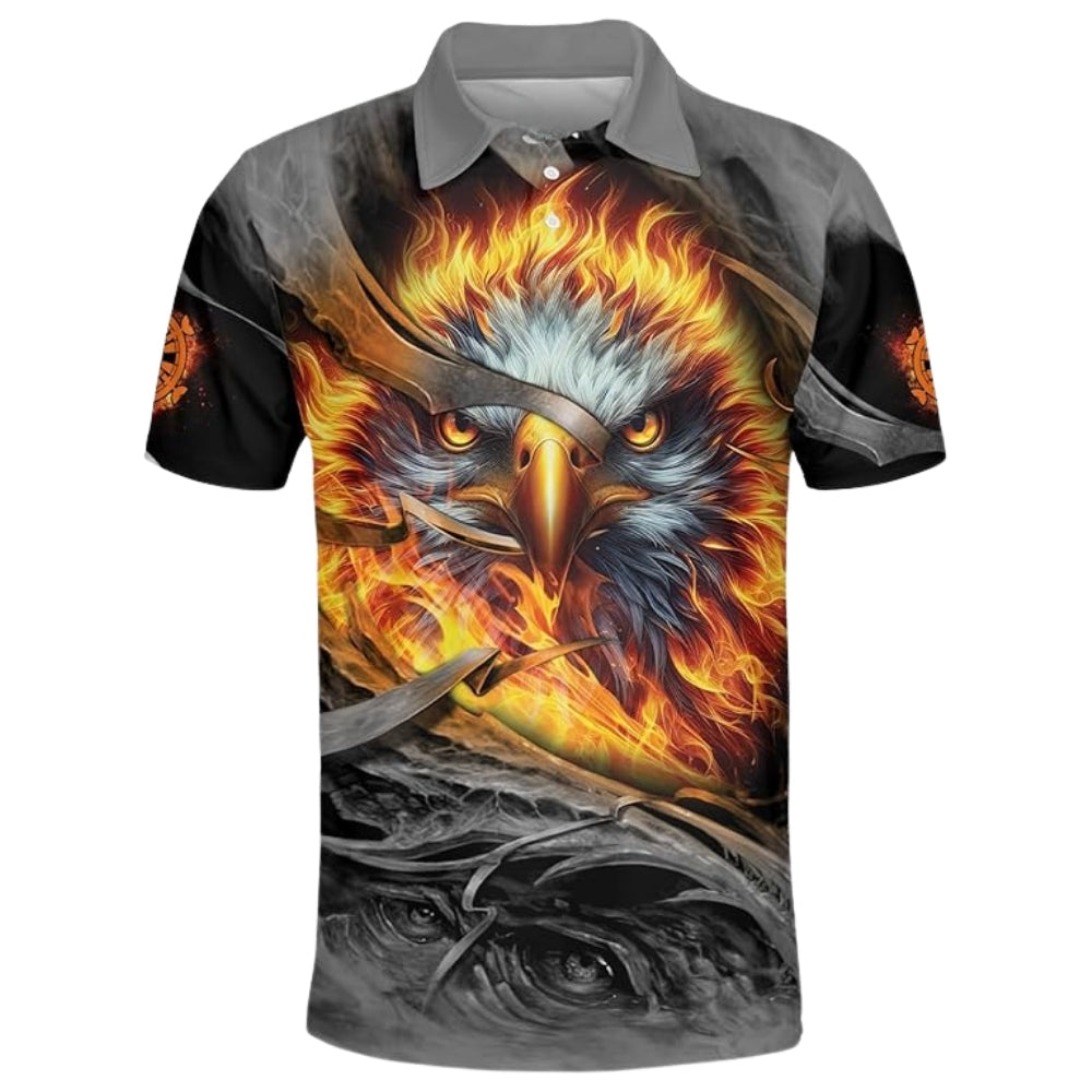 Grey Grunge Eagle Flame Mens Personalized Darts Button Polo