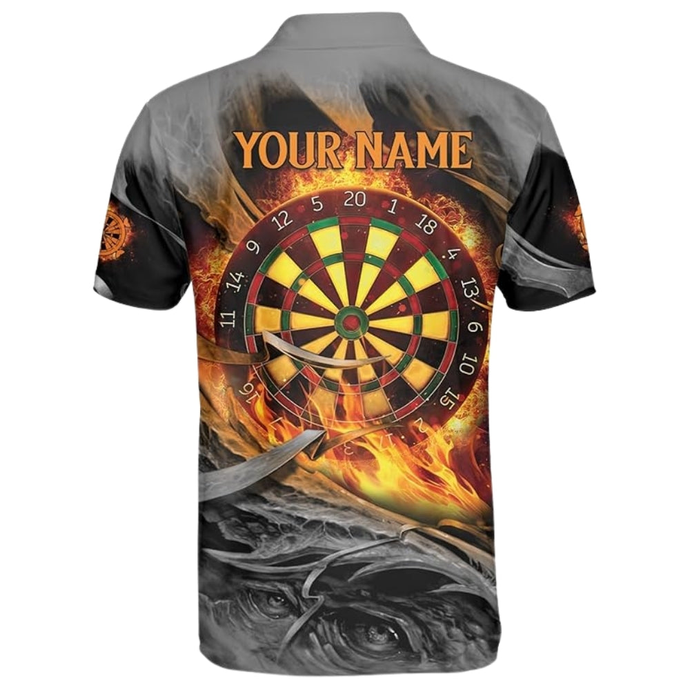Grey Grunge Eagle Flame Mens Personalized Darts Button Polo
