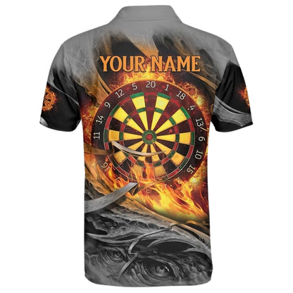 Grey Grunge Eagle Flame Mens Personalized Darts Button Polo