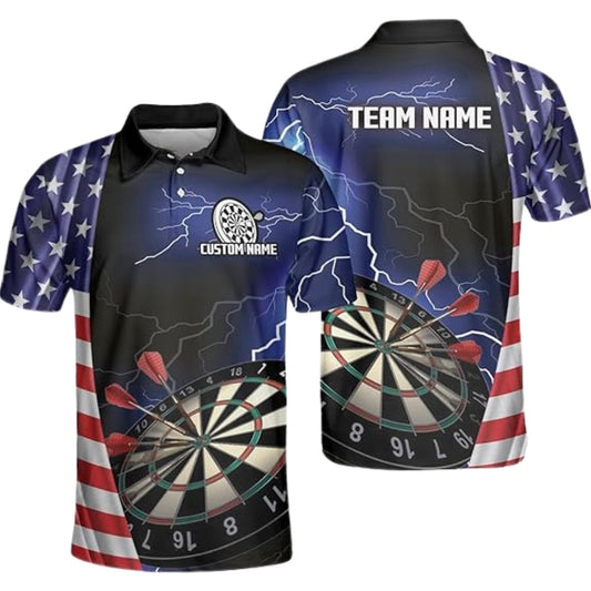 USA Flag Thunder for Mens Personalized Darts Button Polo