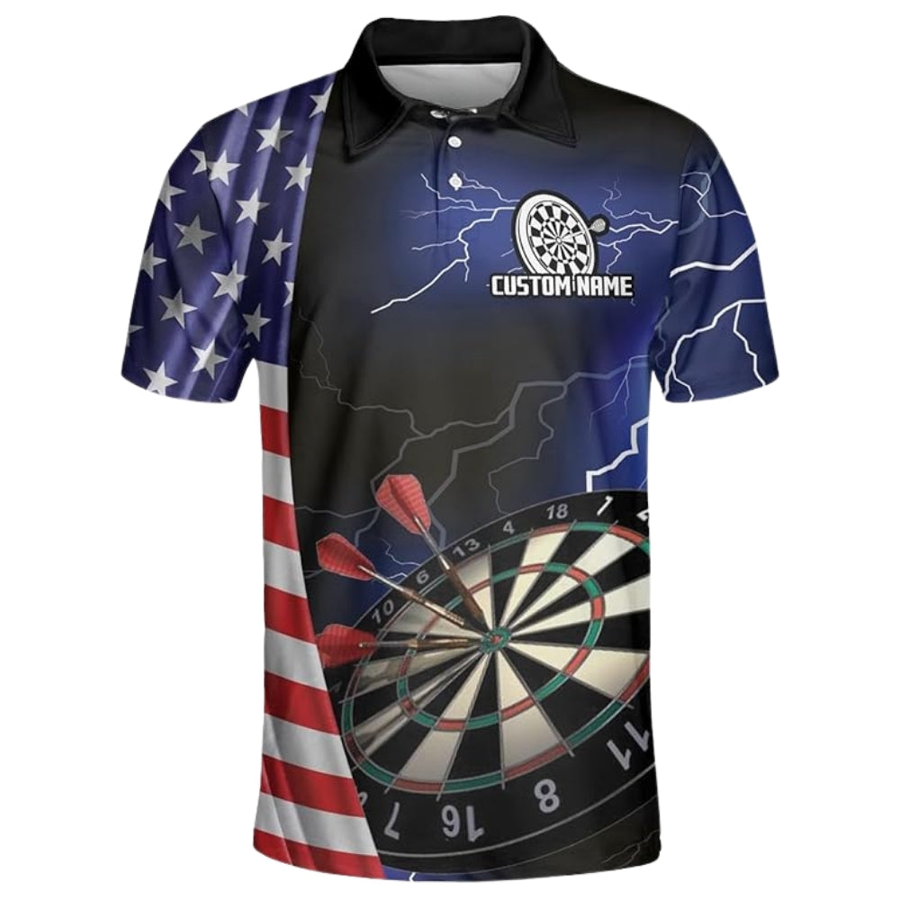 USA Flag Thunder for Mens Personalized Darts Button Polo