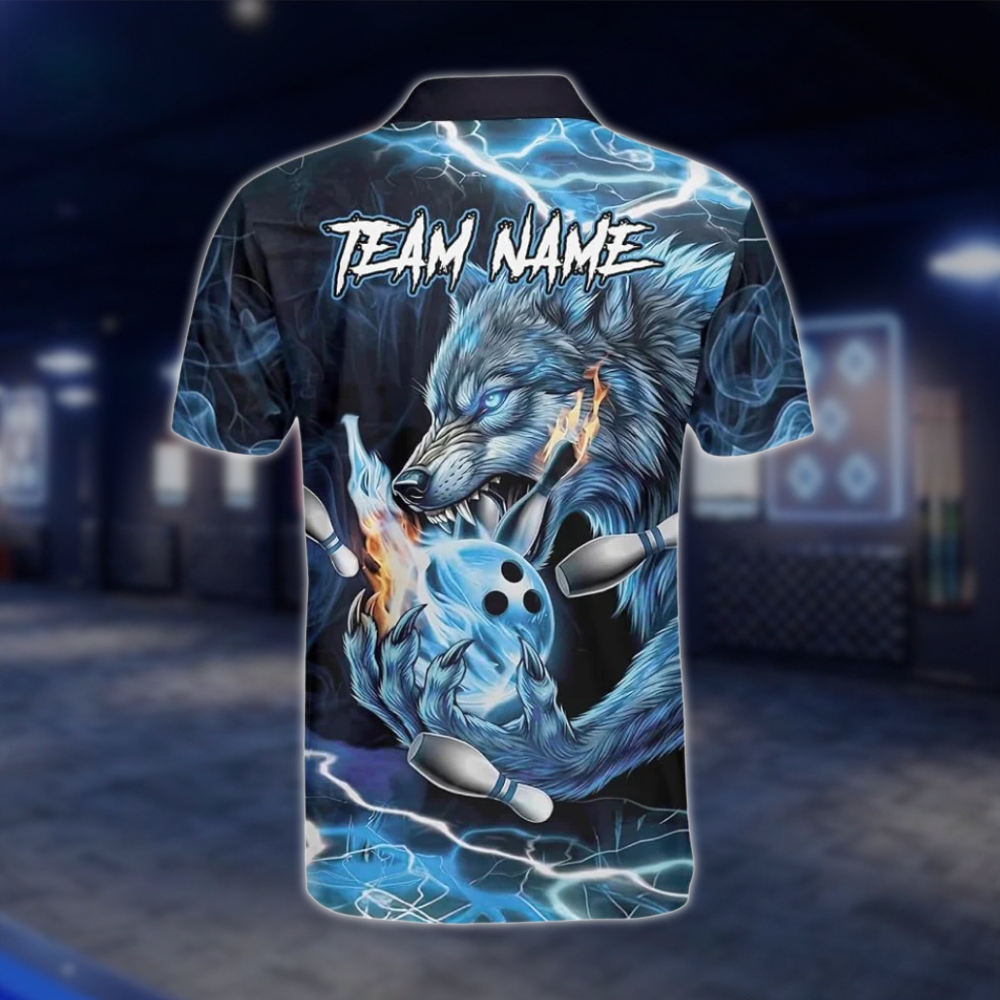 Personalized Wolf Blue Bowling Mens Polo Shirt, Custom Wolf Team Bowling Shirt BZ0773