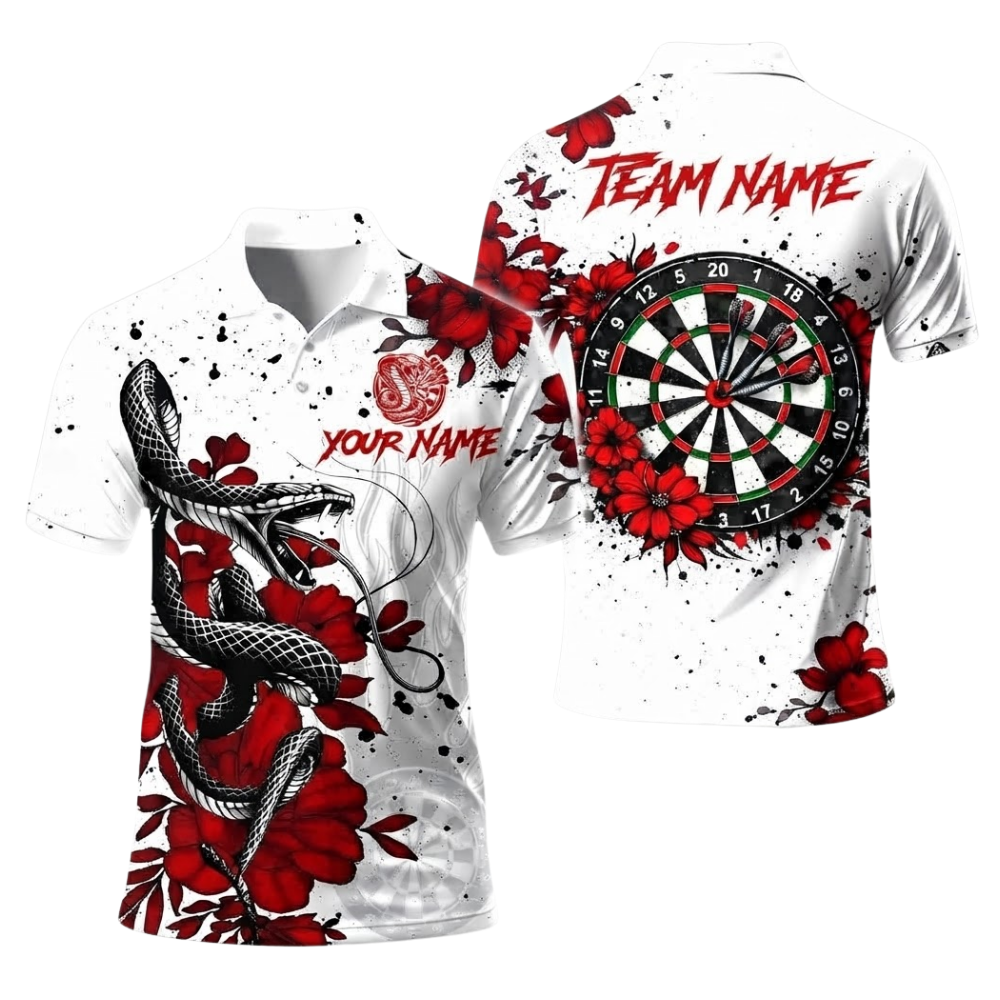 Snake Flower Mens Personalized Darts Button Polo