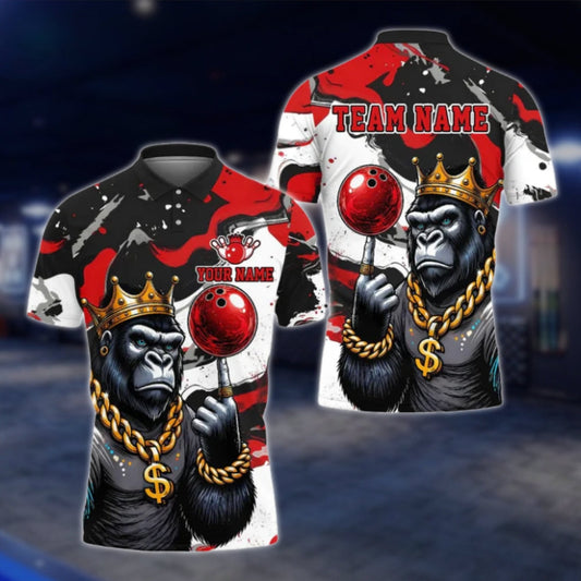 King Gorilla Custom Mens Bowling Polo Shirt, Custom Gorilla Bowling Team Shirts BE0186