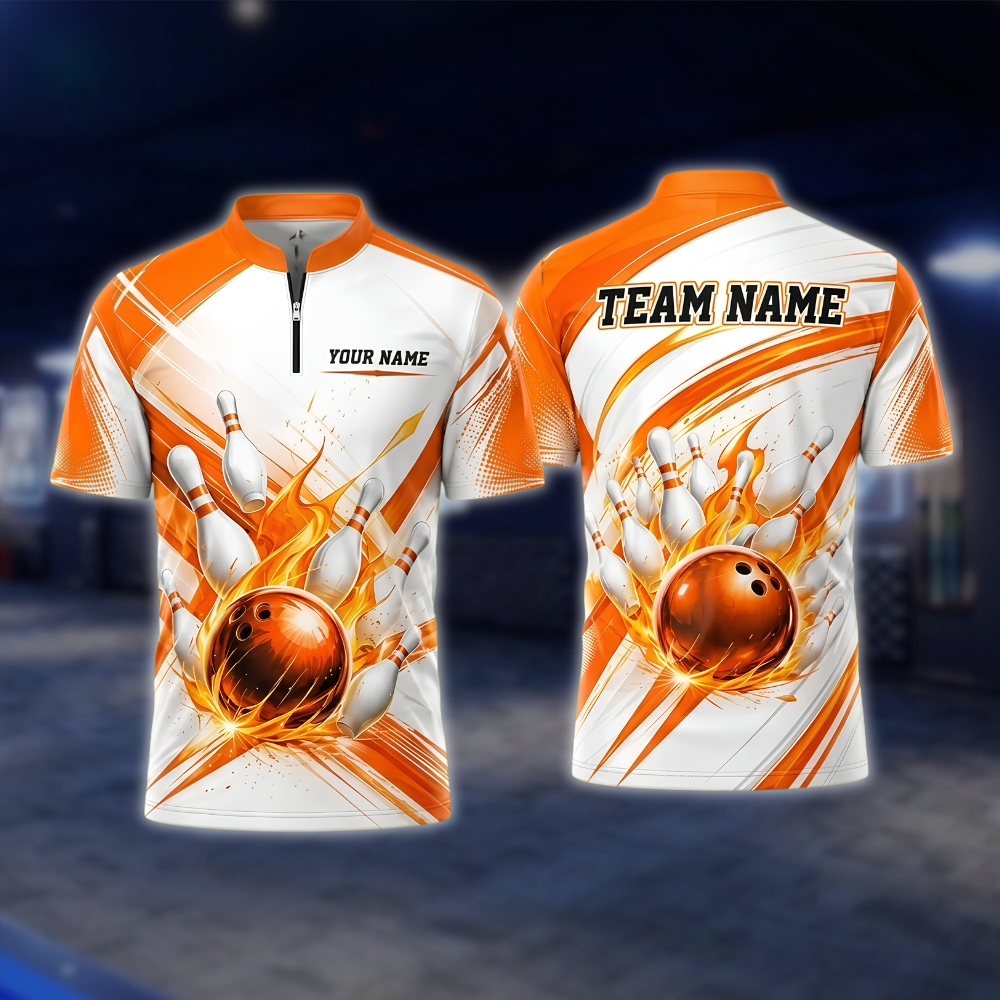 Personalized Flaming Ball Bowling Jersey Mens, Custom Flame Bowling Shirt For Team BZ0924