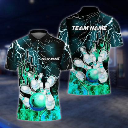Personalized Flame Purple Bowling Polo Shirt For Men, Custom Flame Bowling Shirts Team BZ0759