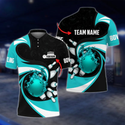 Custom Team Fire Ball Mens Bowling Polo Shirt, Red Black Custom Bowling Team Shirts BO0022