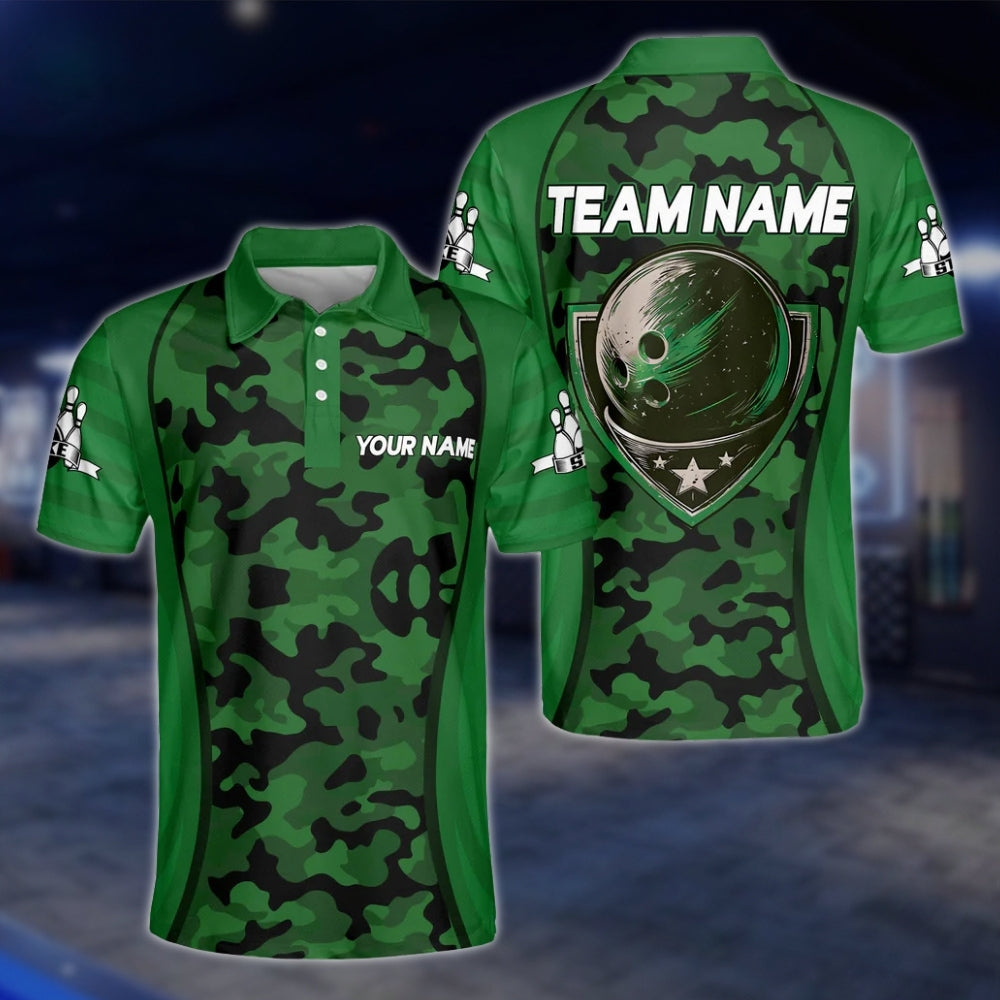 Custom Camo Purple Black Bowling Polo Shirt, Custom Camo Bowling Team Shirts BM0309