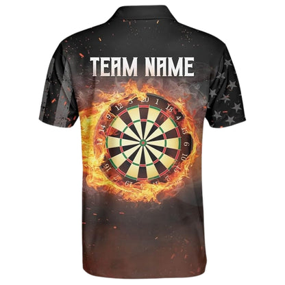 Flaming Dartboard Mens Personalized Darts Button Polo