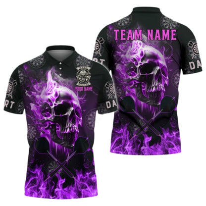 Skull Blue Flame Mens Personalized Darts Button Polo
