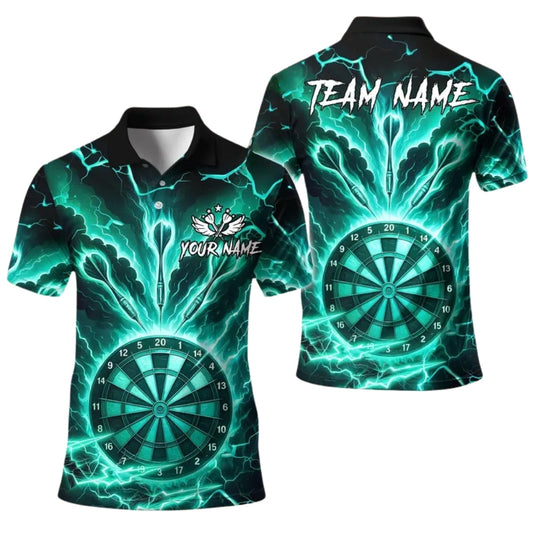 Cyan Thunder Lightning for Mens Personalized Darts Button Polo