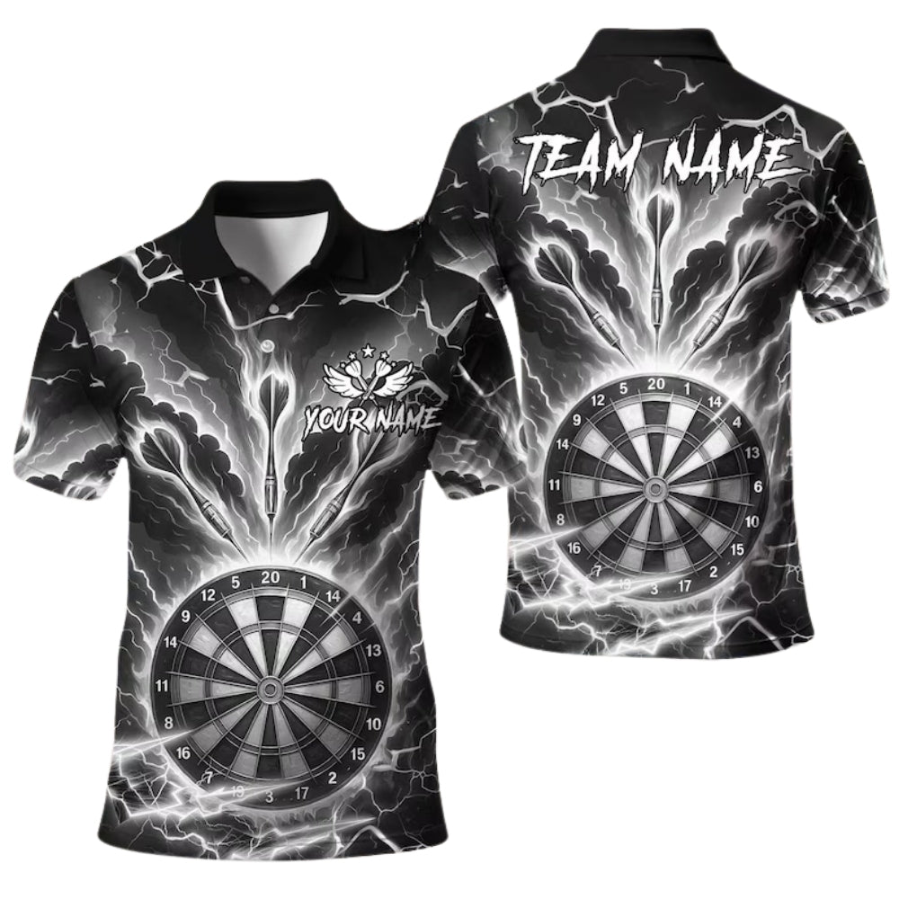 Cyan Thunder Lightning for Mens Personalized Darts Button Polo