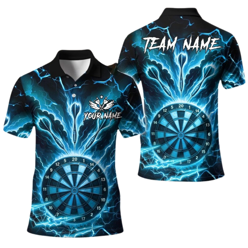 Cyan Thunder Lightning for Mens Personalized Darts Button Polo