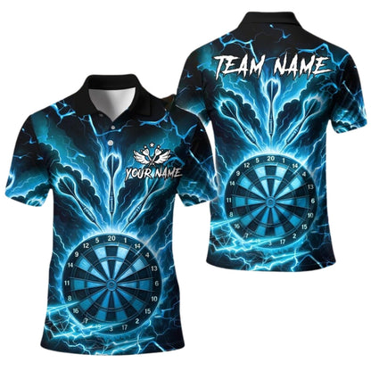 Cyan Thunder Lightning for Mens Personalized Darts Button Polo