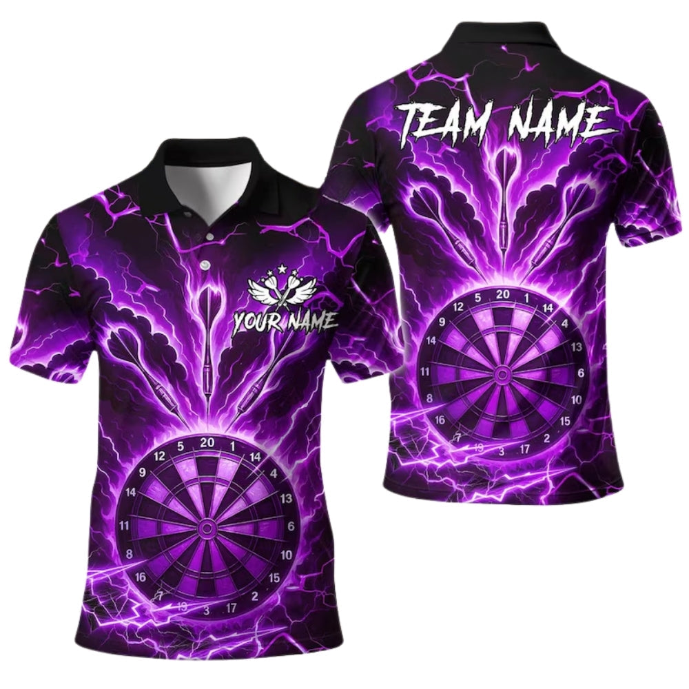 Cyan Thunder Lightning for Mens Personalized Darts Button Polo