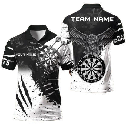 Black and White Grunge Eagle Mens Personalized Darts Button Polo