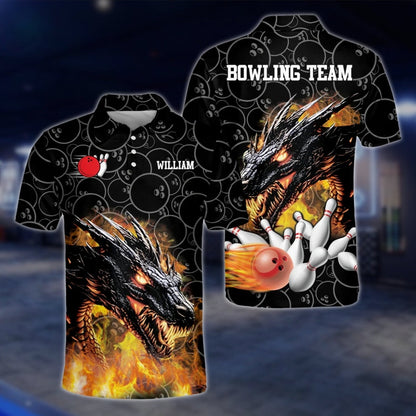 Custom Dragon Fire Ball Bowling Polo Shirt For Mens, Custom Dragon Bowling Shirts For Team BZ0045