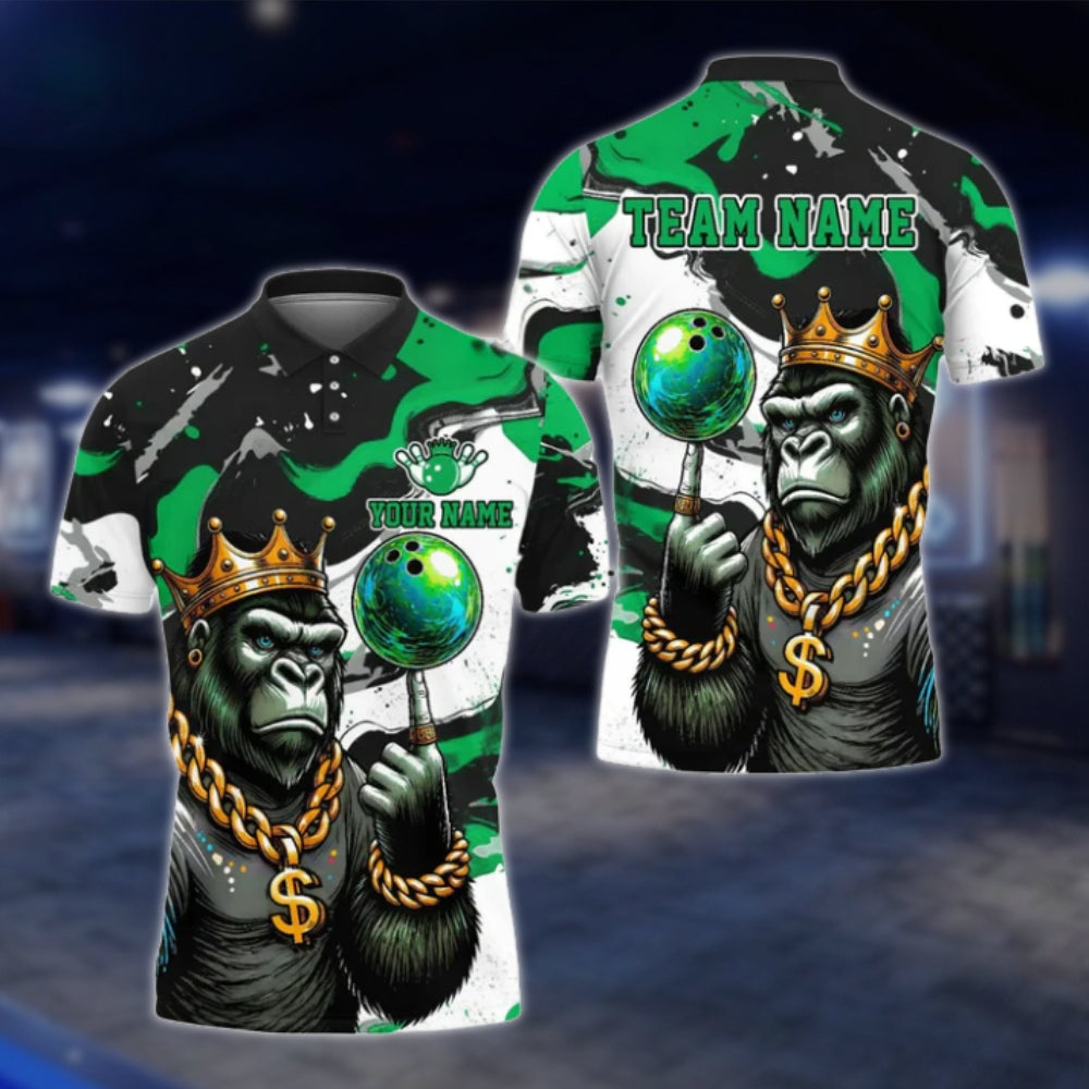 King Gorilla Custom Mens Bowling Polo Shirt, Custom Gorilla Bowling Team Shirts BE0186
