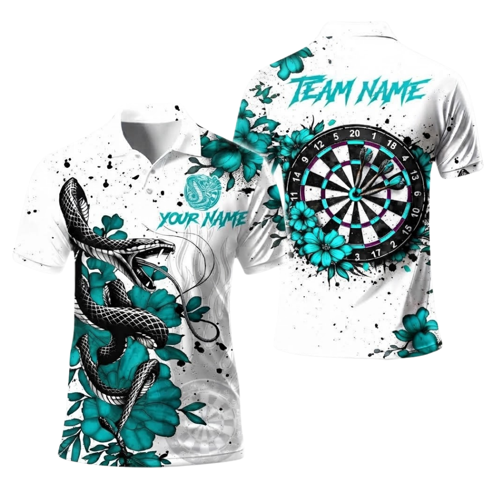 Snake Flower Mens Personalized Darts Button Polo