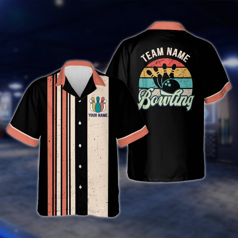 Custom Cyan Retro Bowling Hawaiian Shirt For Men Women, Custom Retro Bowling Team Shirts BZ0021