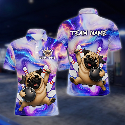 Personalized Bulldog Galaxy Bowling Polo Shirt Mens, Custom Team Bulldog Bowling Shirts BZ0885