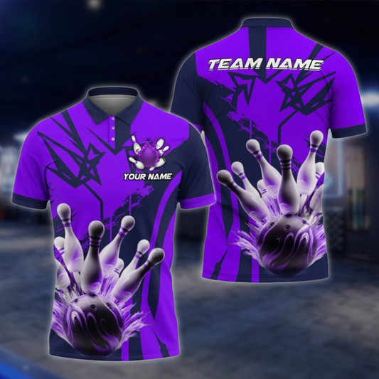 Personalized Team Purple Bowling Polo Shirt For Men, Custom Bowling Shirt BZ0810