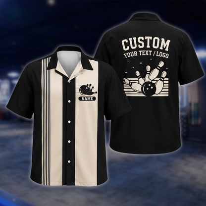Personalized Logo Text Vintage Bowling Hawaiian Shirt For Men Women, Custom Vintage Bowling Shirt With Logo BE0244