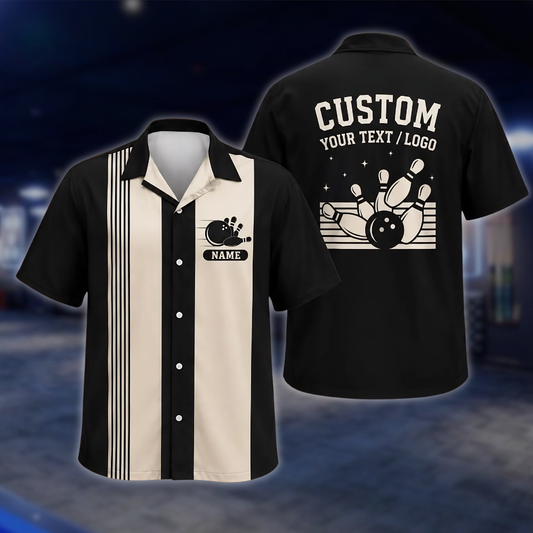 Personalized Logo Text Vintage Bowling Hawaiian Shirt For Men Women, Custom Vintage Bowling Shirt With Logo BE0244