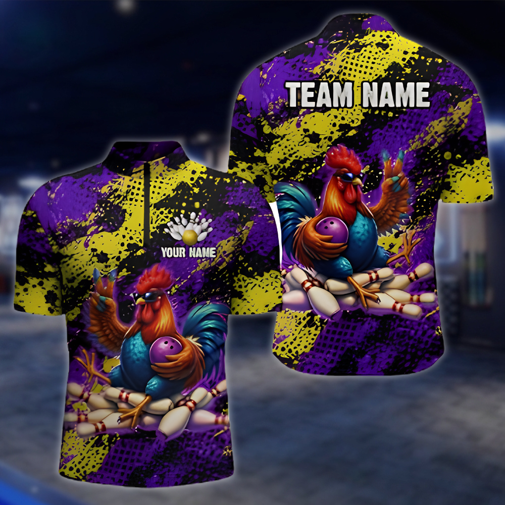 Personalized Funny Rooster Bowling Men Jersey, Custom Rooster Bowling Team Shirt BZ0918