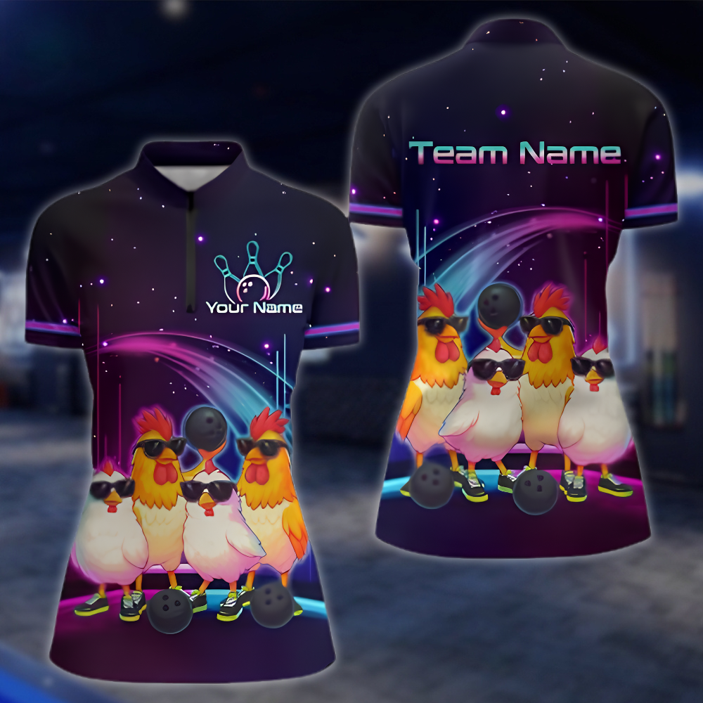 Personalized Cute Chicken Bowling Jersey For Ladies, Custom Chicken Bowling Team Shirt Womens BZ0894