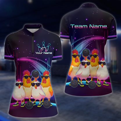 Personalized Cute Chicken Bowling Jersey For Ladies, Custom Chicken Bowling Team Shirt Womens BZ0894
