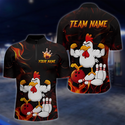 Personalized Funny Rooster Men's Bowling Jerseys, Custom Chicken Bowling Team Shirt BZ0895