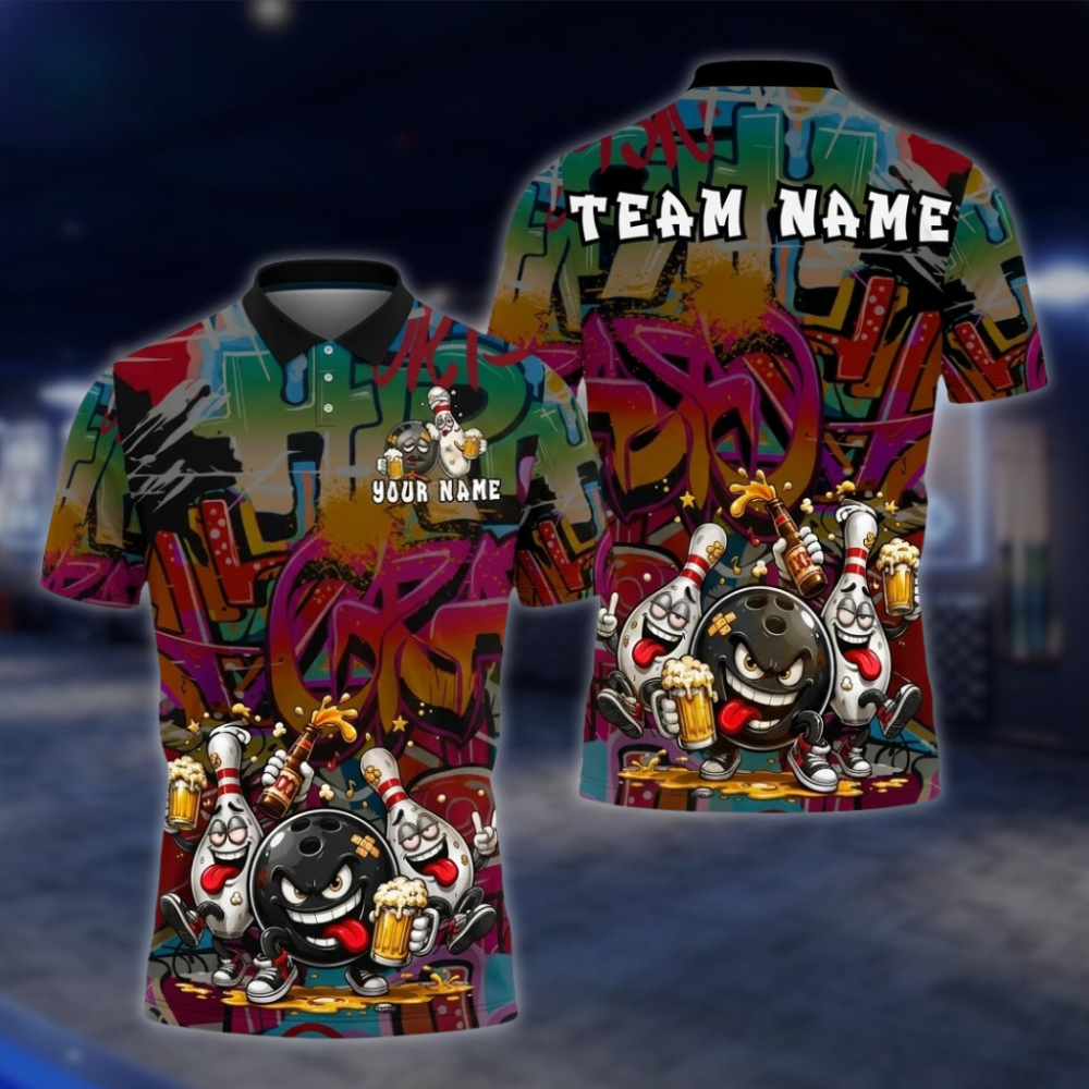 Personalized Funny Pins And Ball Bowling Polo Shirt Mens, Custom Funny Bowling Shirt For Team BZ0866