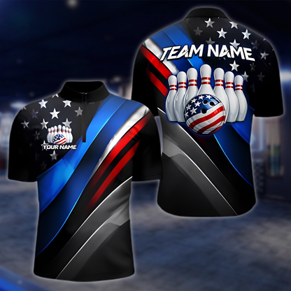 Personalized Neon USA Flag Bowling Mens Jersey, Custom Patriotic Bowling Shirt Team BZ0878